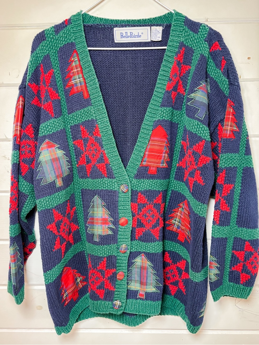 Vintage Christmas Sweater Cardigan | Belle Pointe | Plaid Christmas Trees